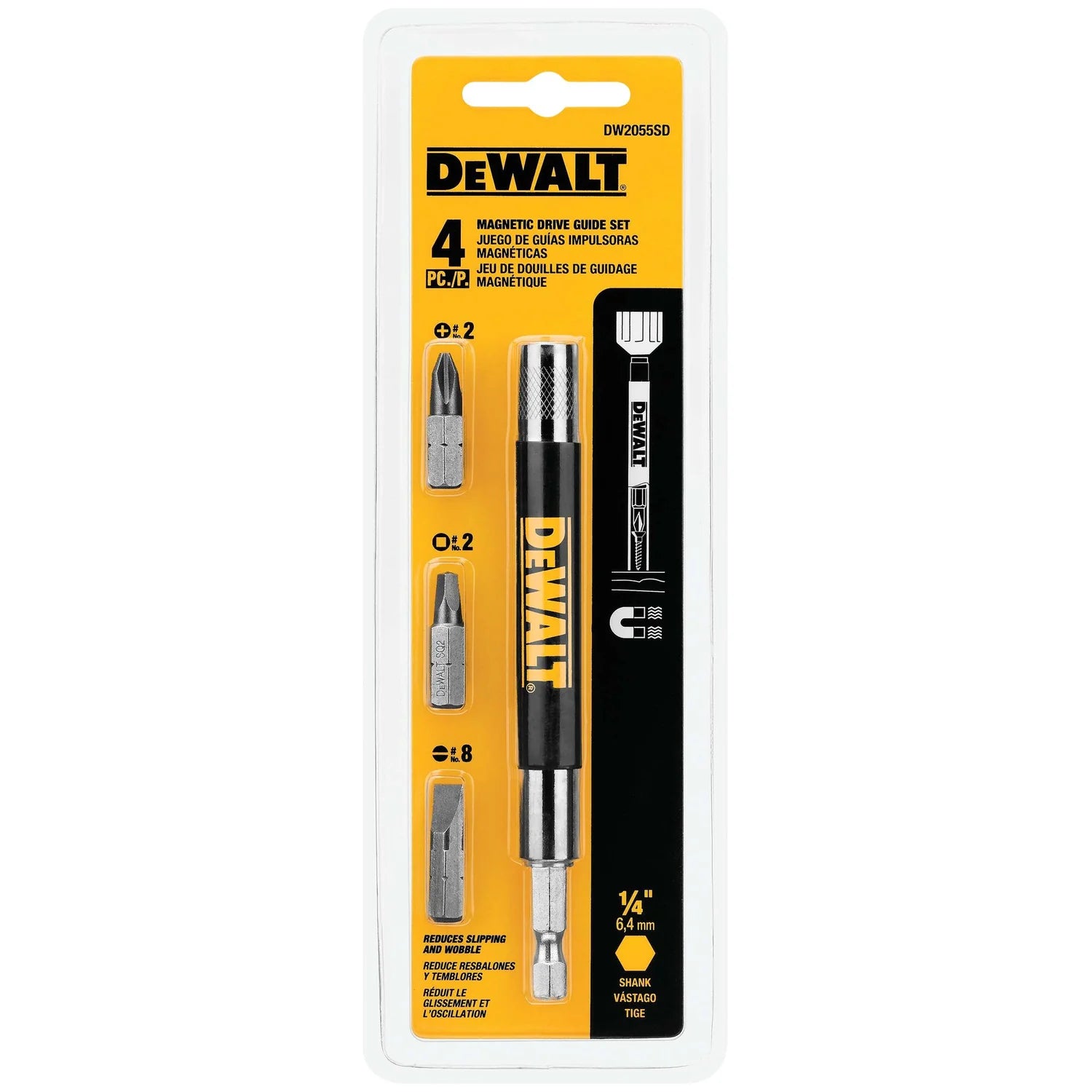 DEWALT DW2055SD 4-Piece Magnetic Drive Guide Set – 1-Inch Allen Bit, Yellow Metal Construction
