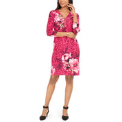 JM Collection Printed Zip-Neck Sheath Dress – Pink, XL