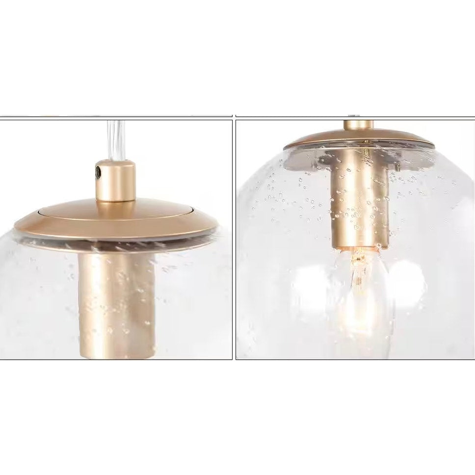 Kitchen Island Light Modern Globe Round Pendant Seeded Glass Shade, Gold