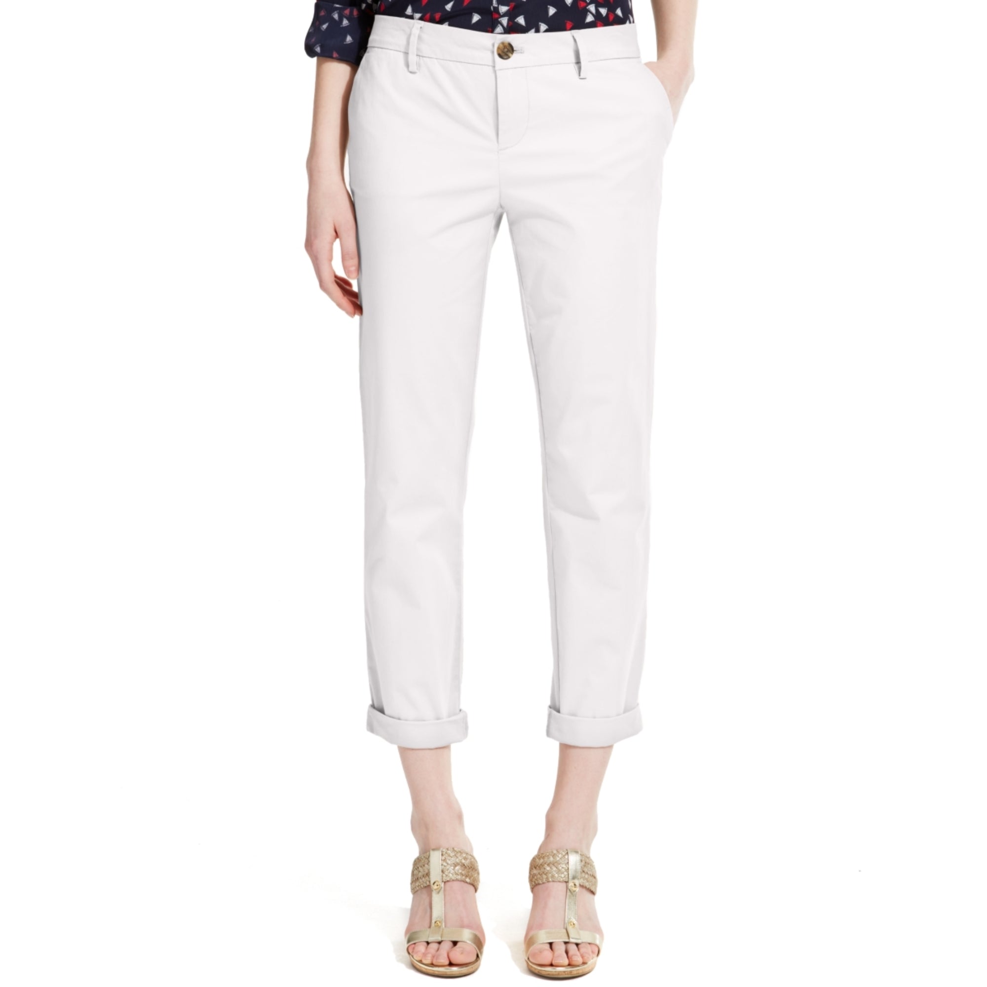 Tommy Hilfiger Cuffed Chino Straight-Leg Pants – White, Size 16
