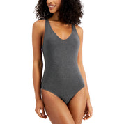 Alfani Women's Ultra Soft Modal V-Neck Bodysuit, Charcoal Heather, Size XS