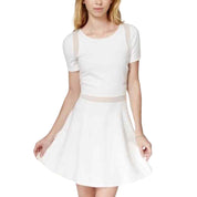 In-Awe Juniors White Pointe-Knit Fit & Flare Illusion Dress, Size Medium