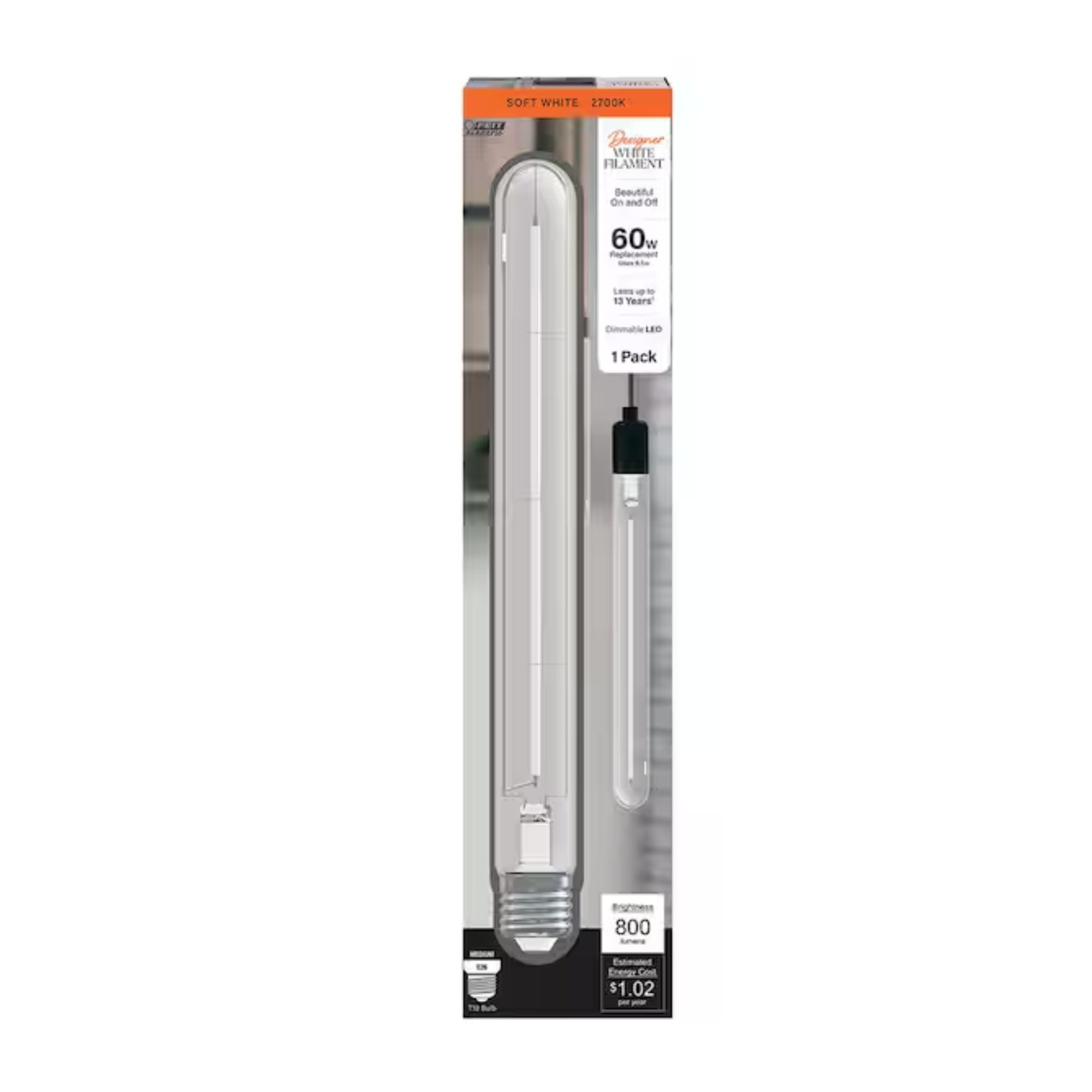 Feit Electric 60-Watt Equivalent T10XL Dimmable Vintage Edison LED Bulb – Soft White 2700K (Pack of 4)