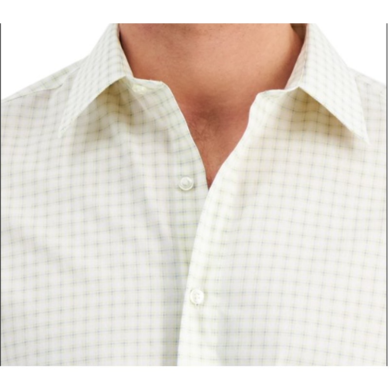 Club Room Men's Slim Fit Deco-Check Dress Shirt, White - Large