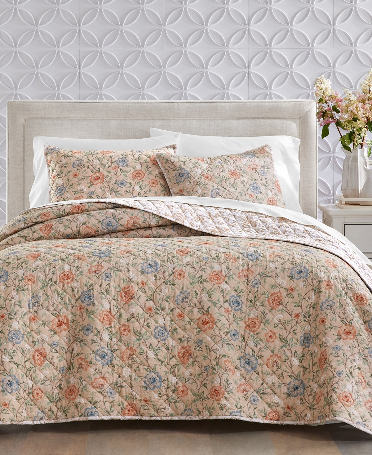 Charter Club Garden Floral Quilt, Full/Queen, Created for Macy's - Beige Khaki
