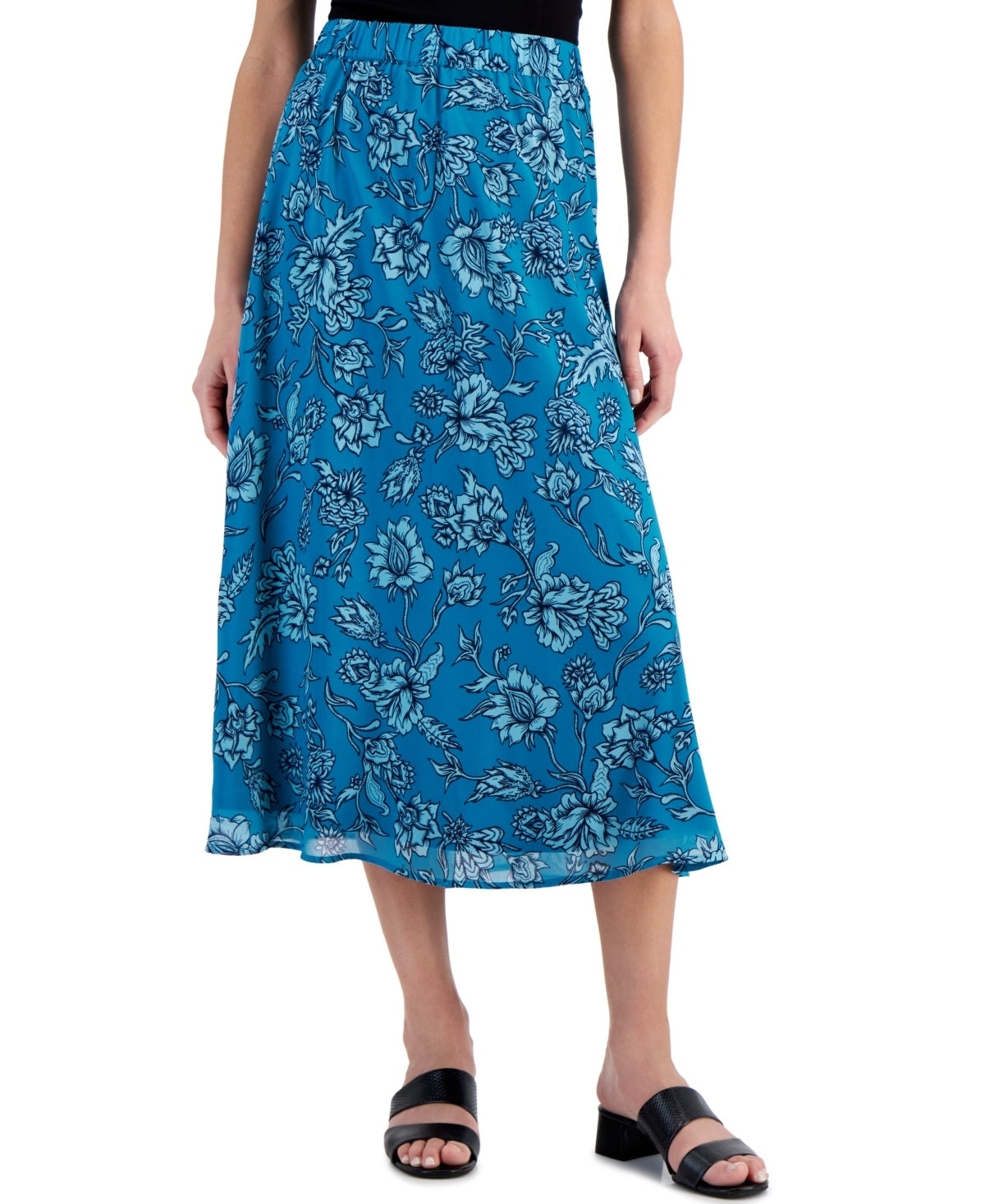 JM Collection Women’s Printed Pull-On Skirt – Seafrost Combo – Small