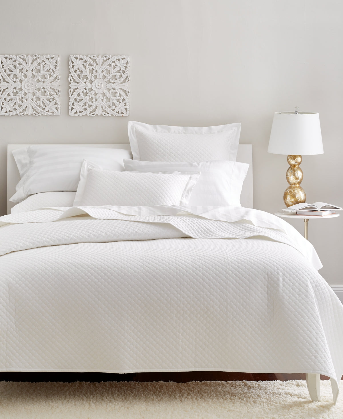 Charter Club Damask Quilted Cotton 3-Pc. Coverlet Set, Full/Queen - White