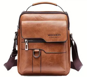 Men's Retro Faux Leather Crossbody Satchel Bag in Camel Brown