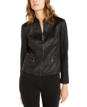 ALFANI Women's Black Faux Leather Zip-Up Jacket, Size Small