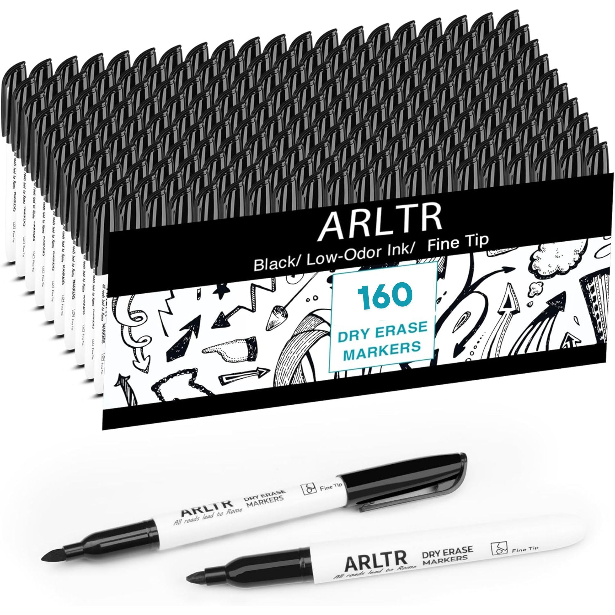 ARLTR Dry Erase Markers Bulk Pack – 160 Count Black Whiteboard Markers, Fine Tip, Low Odor, Chisel Point