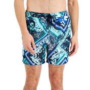 INC International Concepts Men's Floral Drawstring Swim Trunks, Teal, Size XL