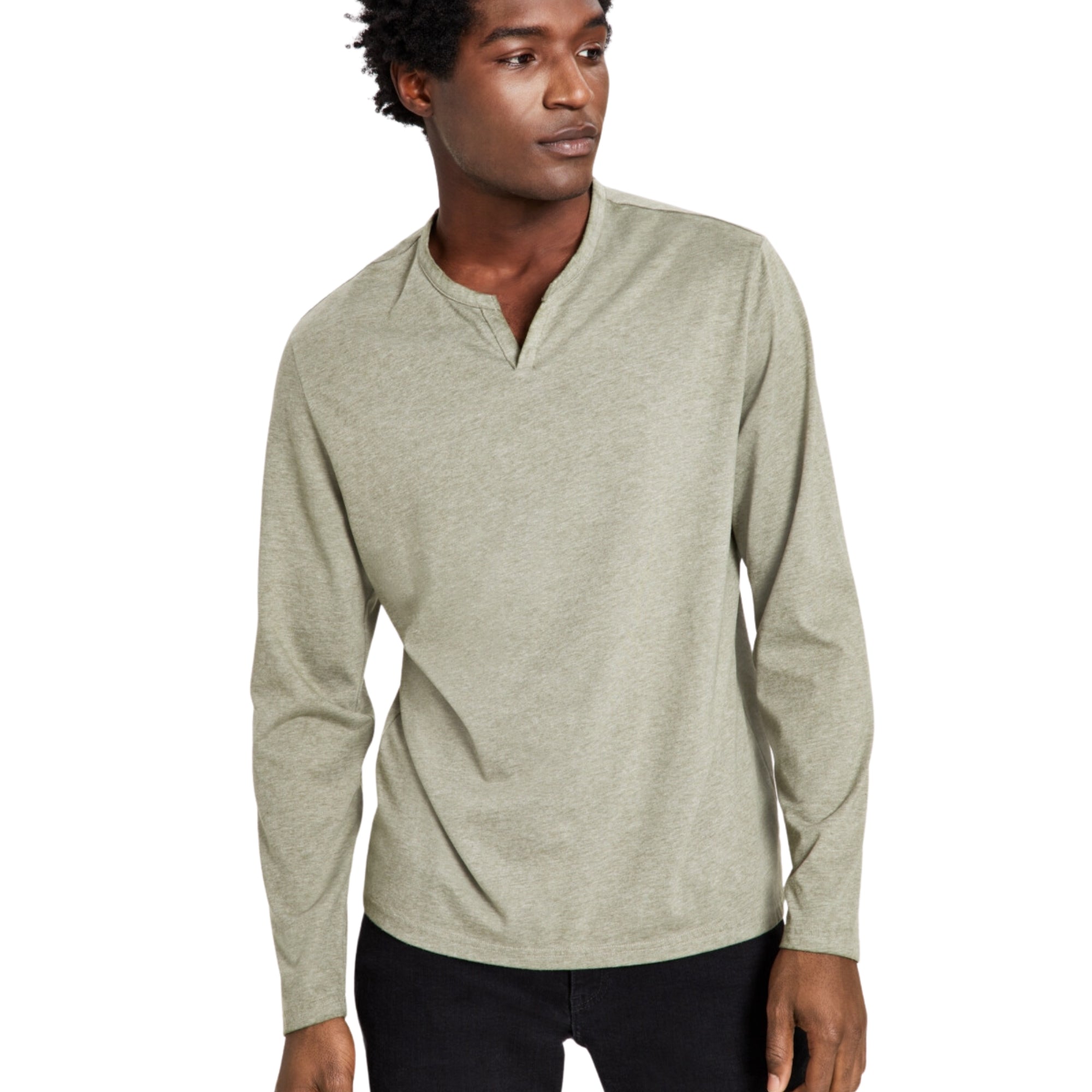 INC International Concepts Men's Long-Sleeve T-Shirt, Green Tea Leaf, Size Large