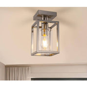 Farmhouse Ceiling Light Semi Flush Mount with Glass Shade Brushed Nickel Cage