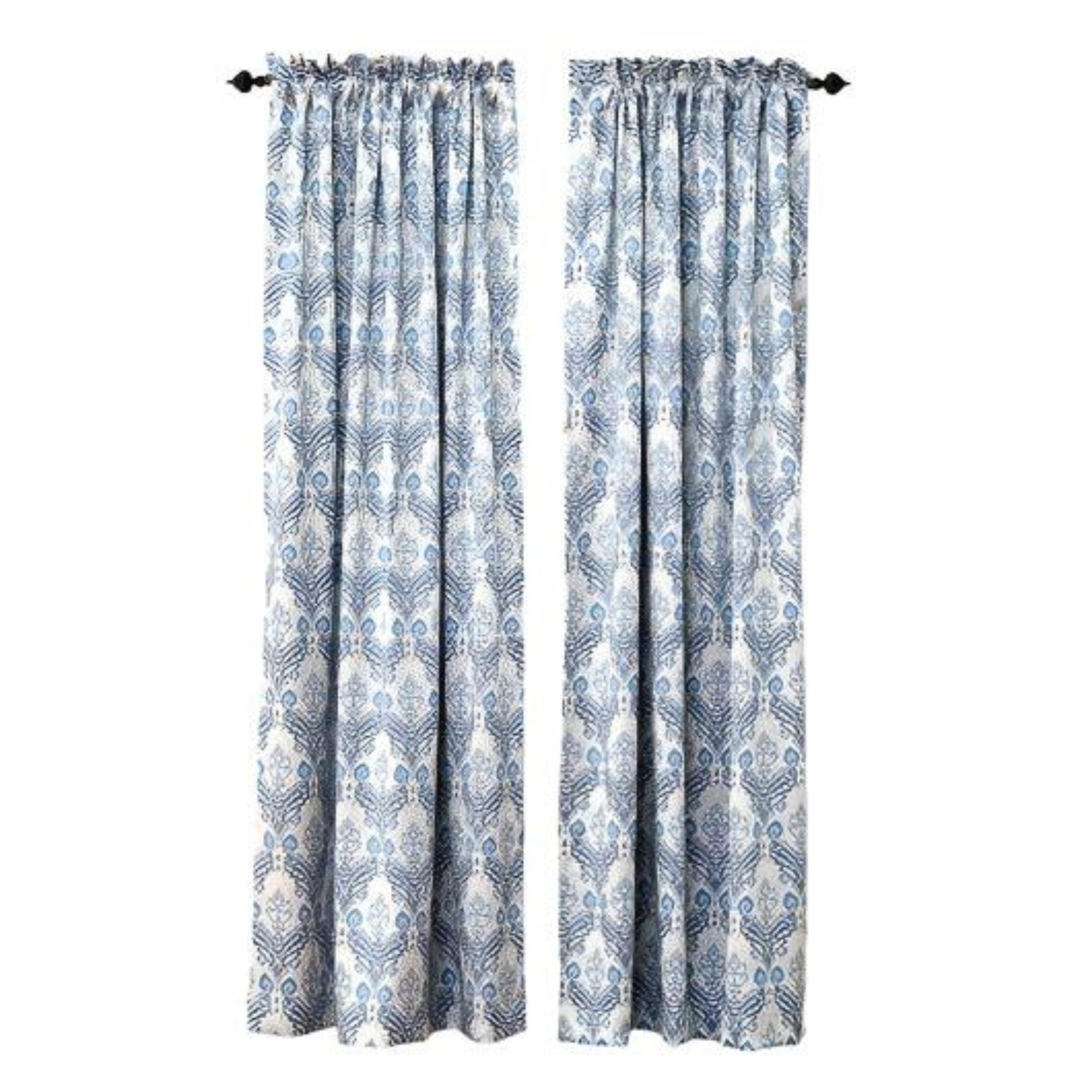 Blue & White Damask Print 100% Blackout Window Panel Curtain 50x84