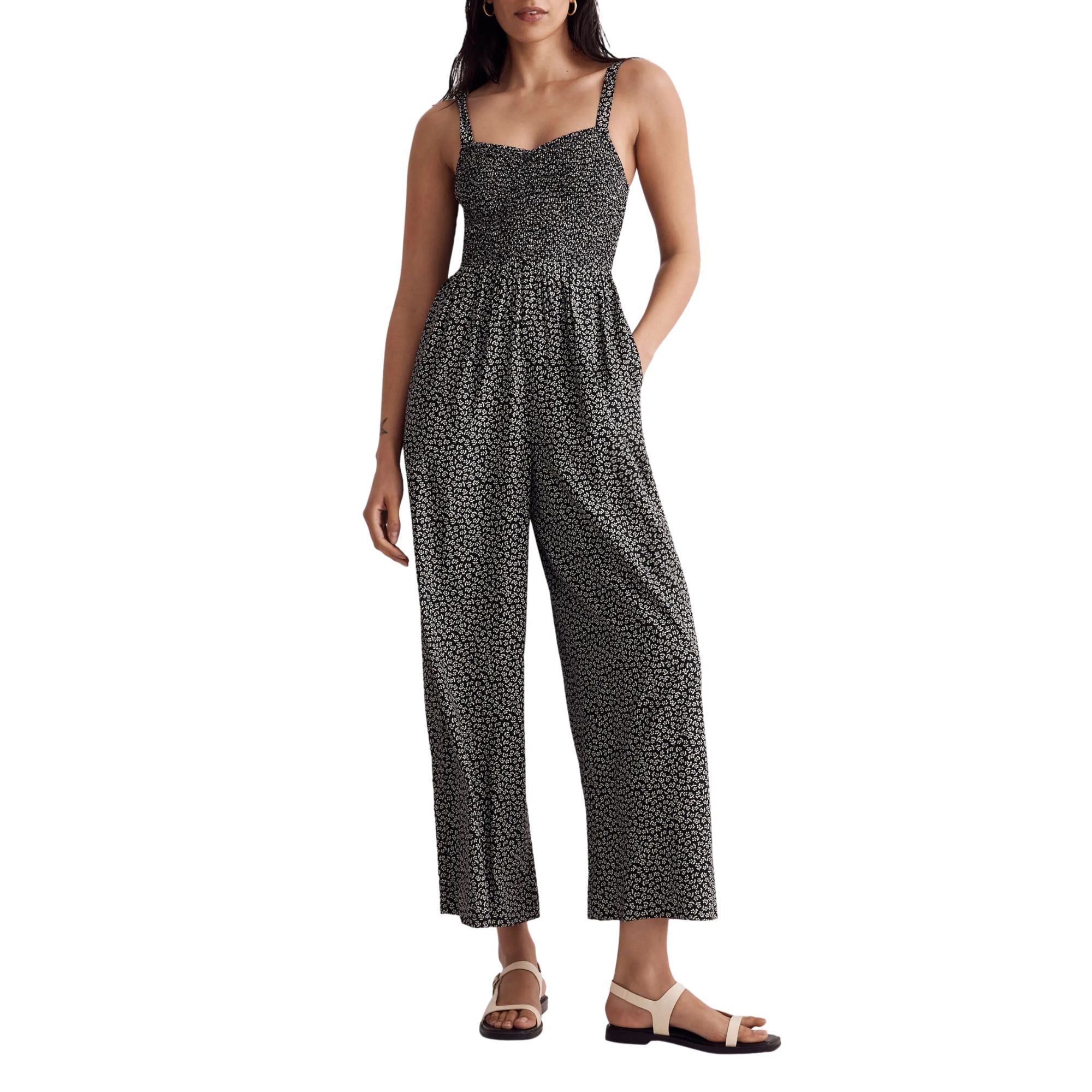 Madewell Women's Lucie Micro Daisy Wide-Leg Jumpsuit in True Black, Size Medium