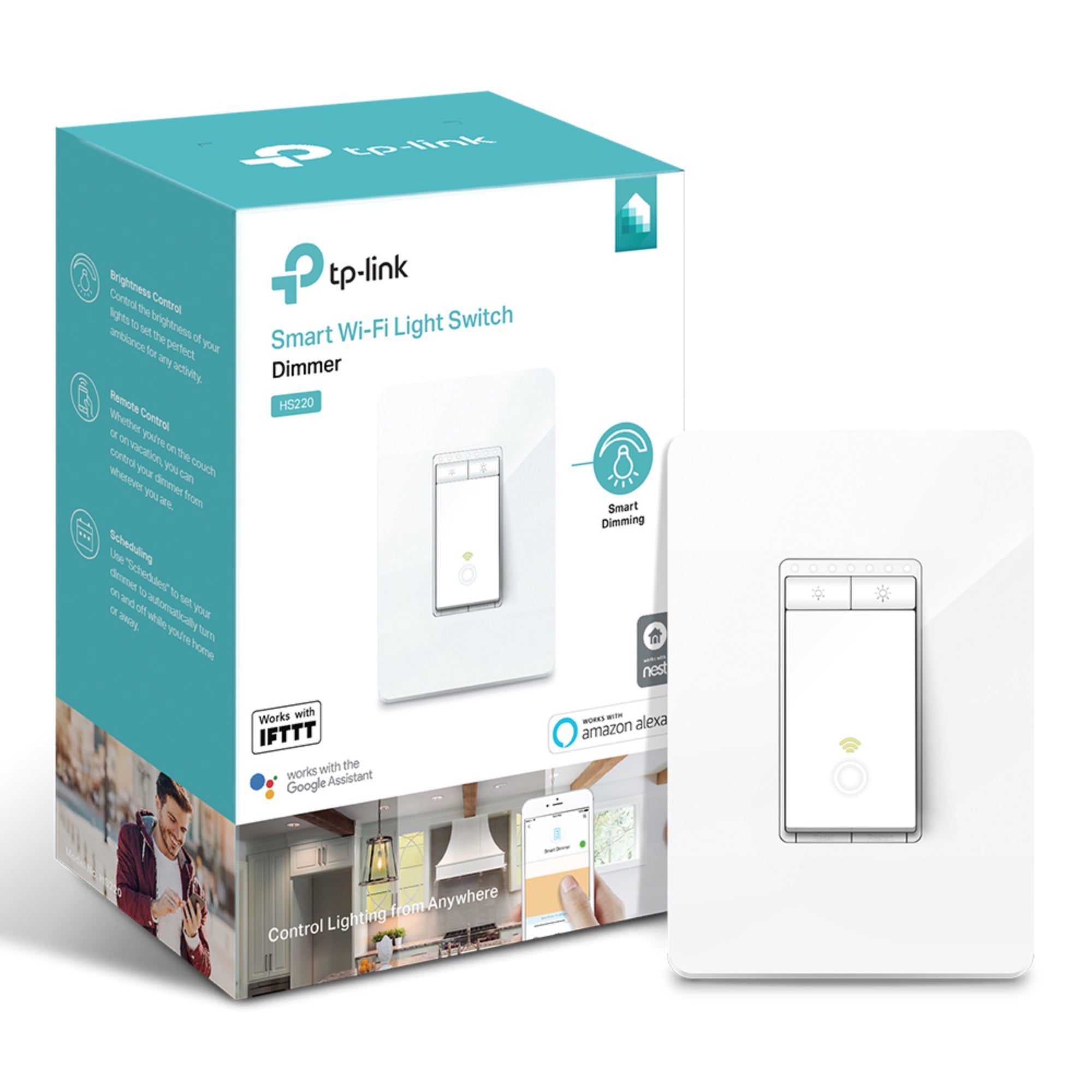 Kasa Smart Dimmer Switch HS220 – Single Pole Wi-Fi Light Switch - White