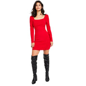 Bar III Women's Square-Neck Bodycon Sweater Dress – Cherry Candy, Size - Large