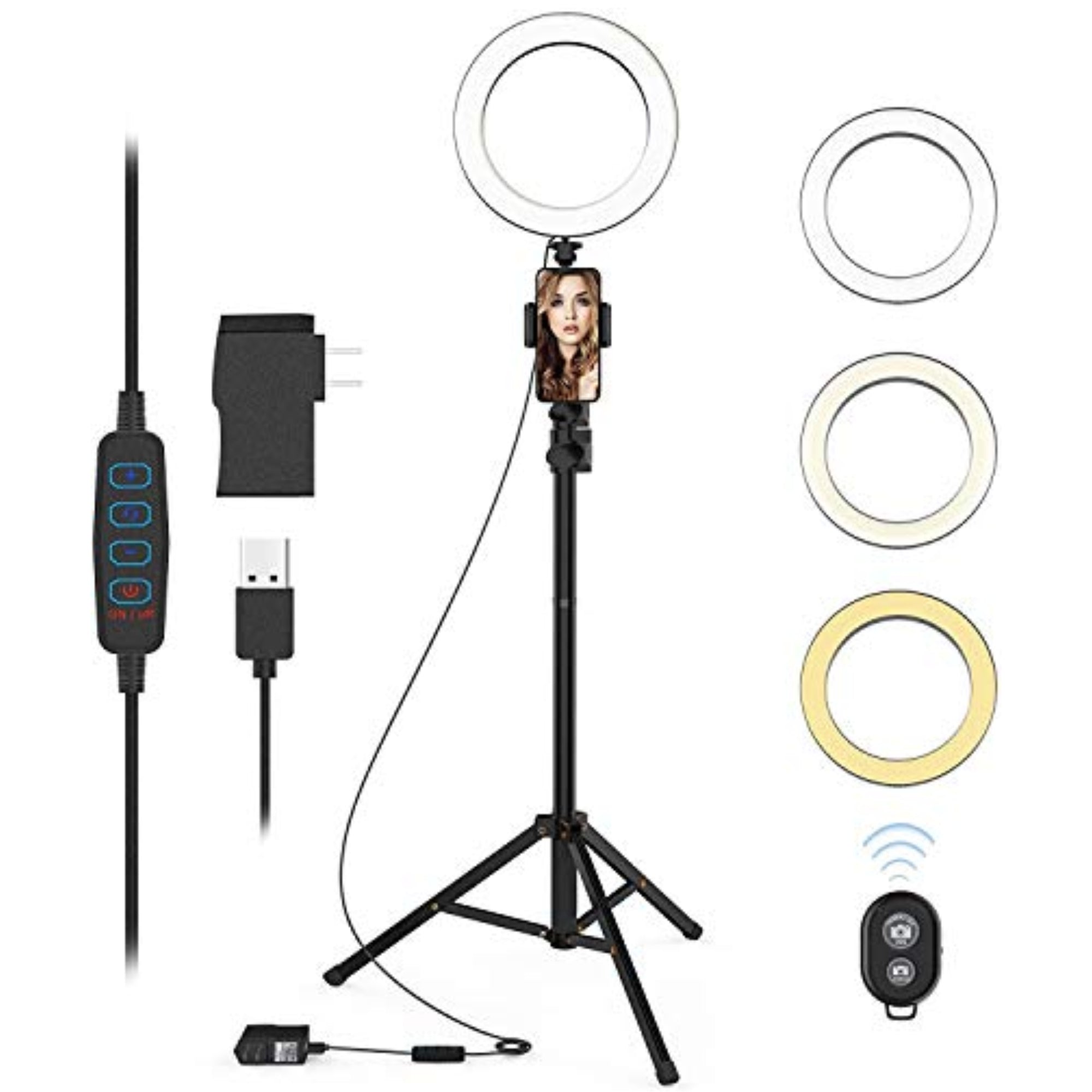 QIAYA 9-Inch Dimmable LED Ring Light Kit with Phone Holder and Tripod