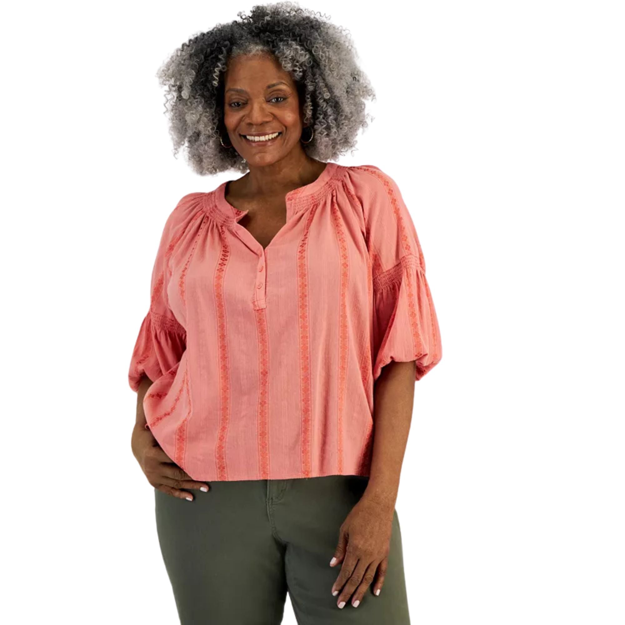 Style & Co Plus Size Woven Split-Neck Top - Sea Coral - 2X