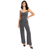 Bar III Women's Cowl Neck Metallic-Knit Jumpsuit – Silver, Size - S