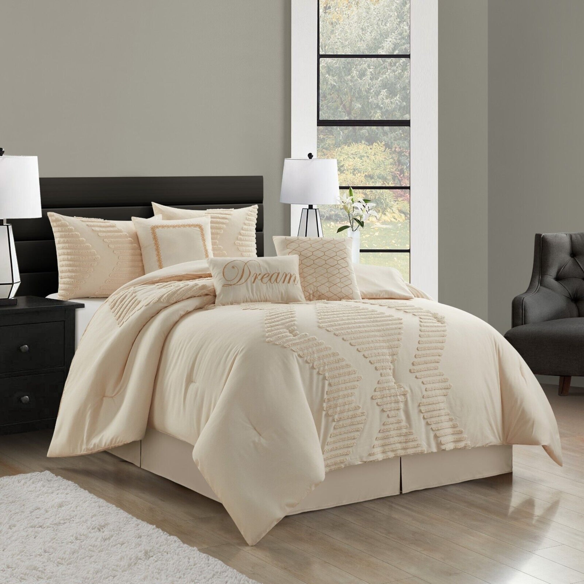 Stratford Park Galatea Tufted Embroidery 7-Pc. Comforter Set, King - Beige