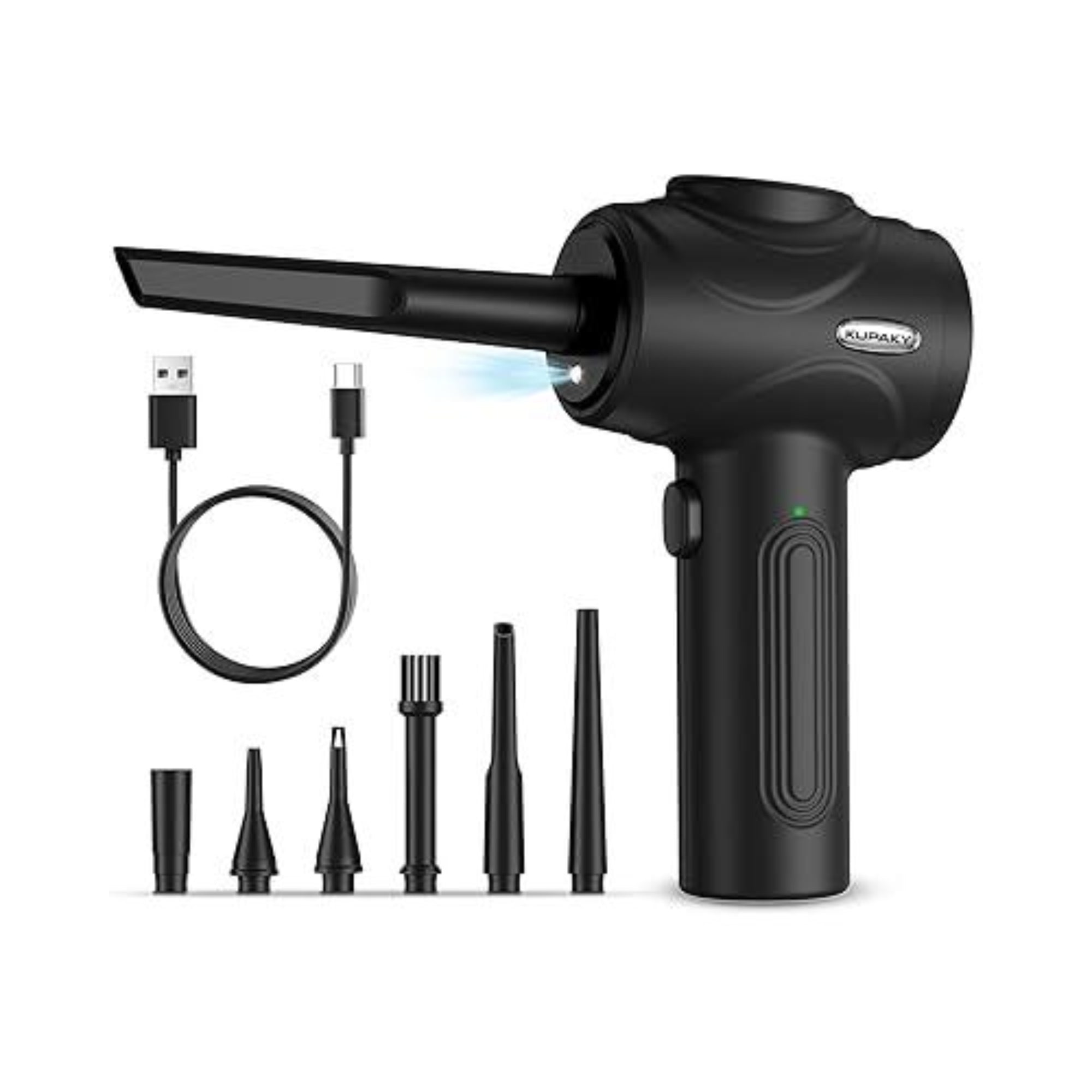 Electric Compressed Air Duster – 100000RPM Cordless Blower with LED Light, 3-Speed Power, 8000mAh Rechargeable Battery – for PC, Keyboard, Car & Electronics (Black)