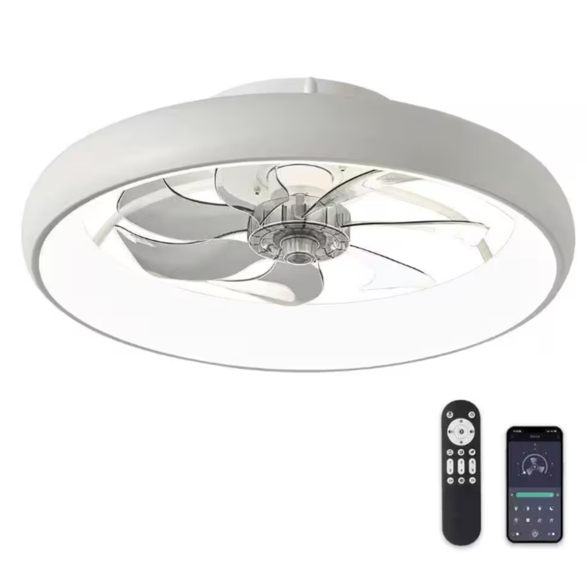20 in. LED Indoor White Low Profile Ceiling Fan with Light – Semi Flush Mount Bedroom Lighting