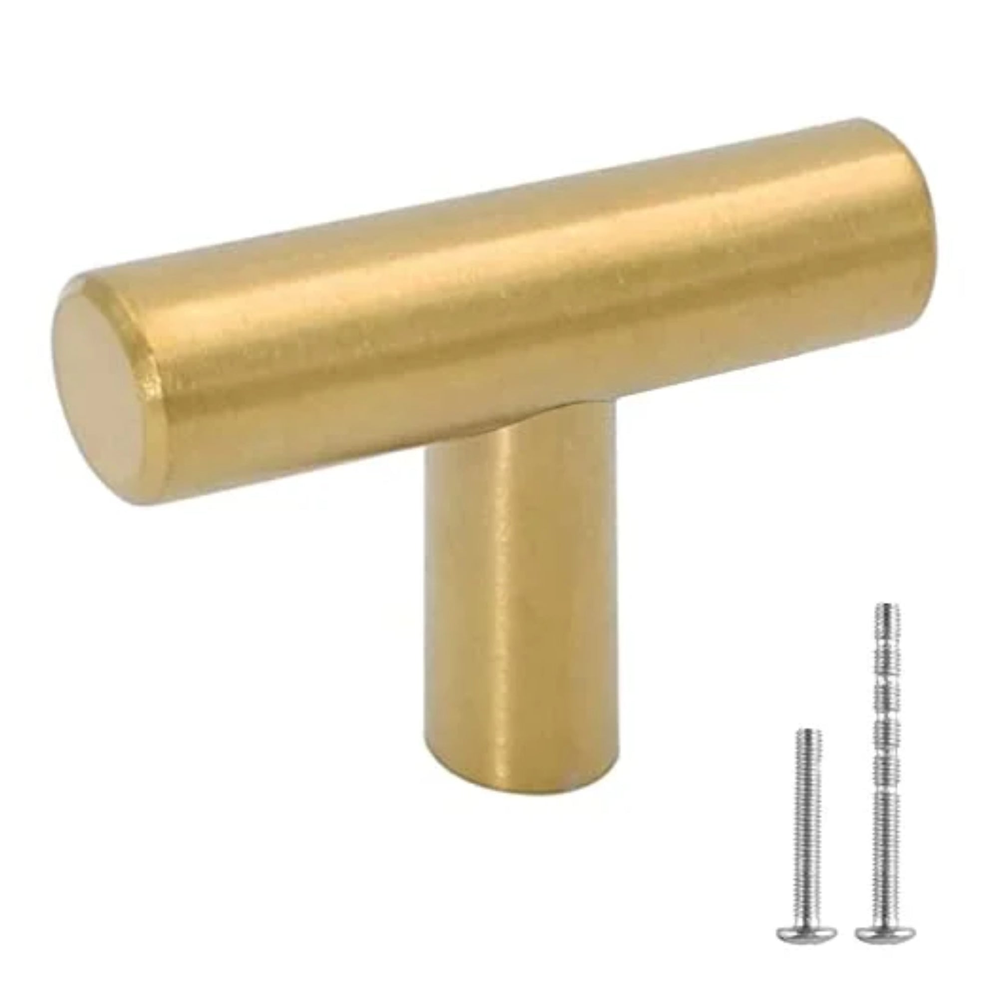 LONTAN Gold T Bar Drawer Knobs – Brushed Brass Cabinet Hardware, 2" Overall