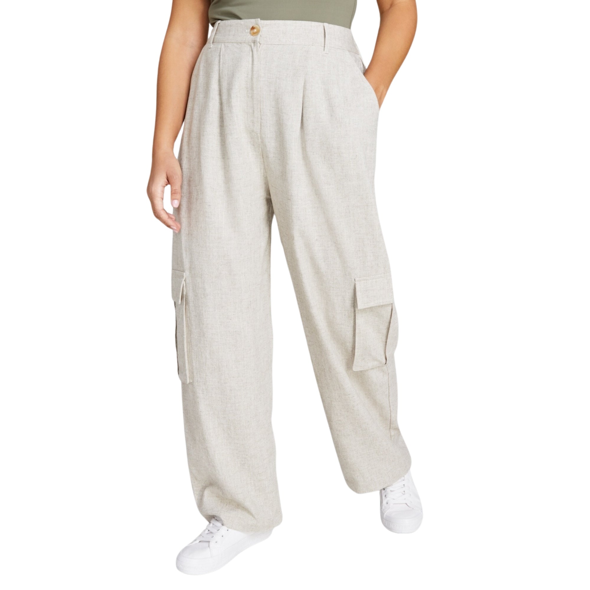 And Now This Women's High-Rise Linen Blend Cargo Pants – Tan, Size - XL