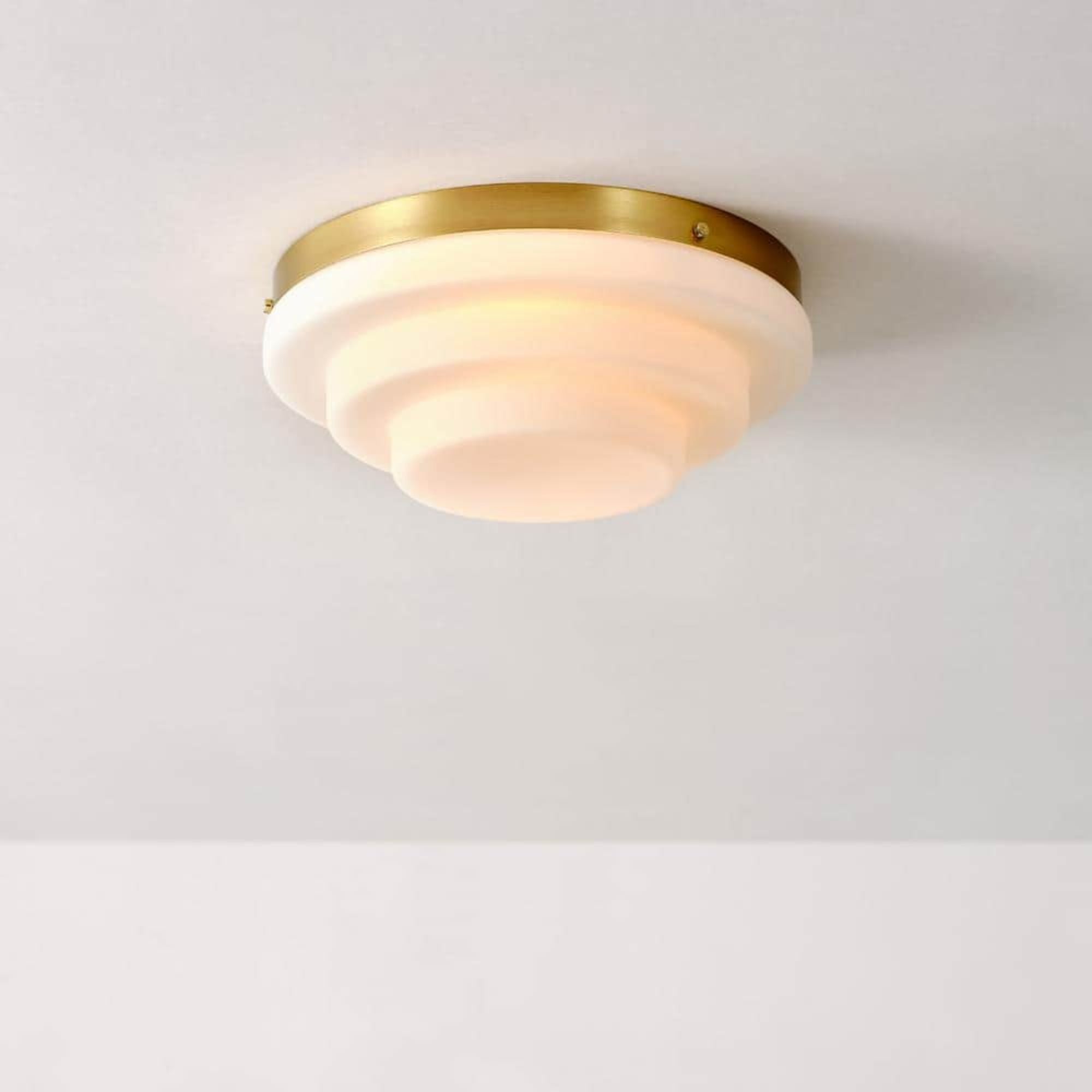 Globe Electric 11.81 in. 2-Light Matte Brass Flush Mount Ceiling Light with Tiered Milk Glass Shade