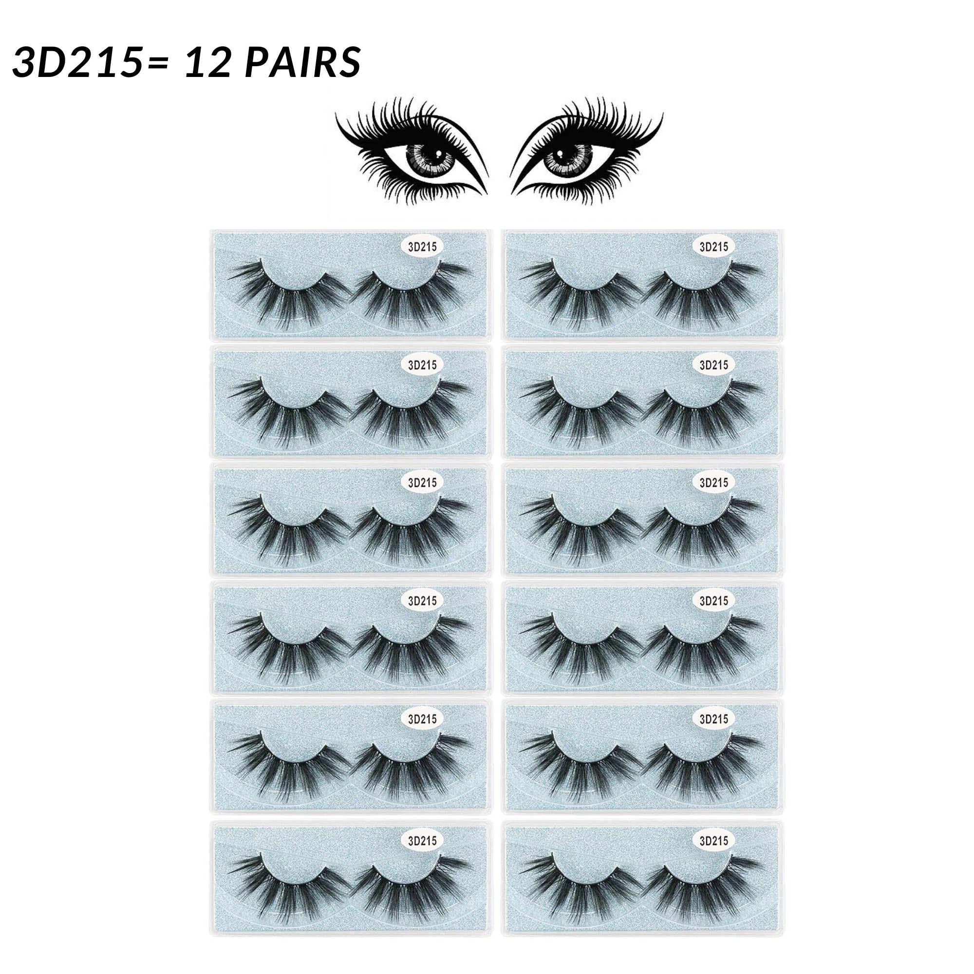 MAGEFY Eyelashes 12 Pairs – Style 3D215 Faux Mink Lashes, Natural Look, Handmade & Reusable