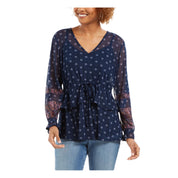 Style & Co. Tie-Front Floral Print Peasant Blouse – Devine Ditsy Blue, Size M