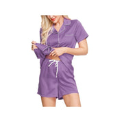 INK + IVY Women's Woven Satin Short Sleeve Notch Collar and Sleep Short Set 2pc Medium