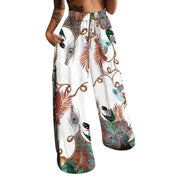Peacock Print Wide Leg Palazzo Pants, Medium - Multicolor