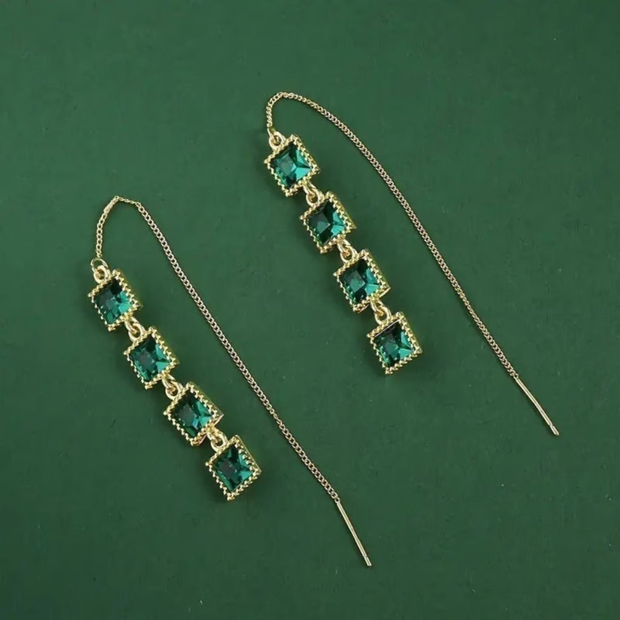 Elegant Threaded Earrings With Inlaid Squares