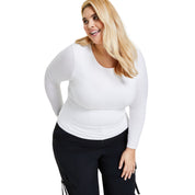 Bar III Women Plus Size Long-Sleeve Jersey Knit Top – Bright White, Size - 3X