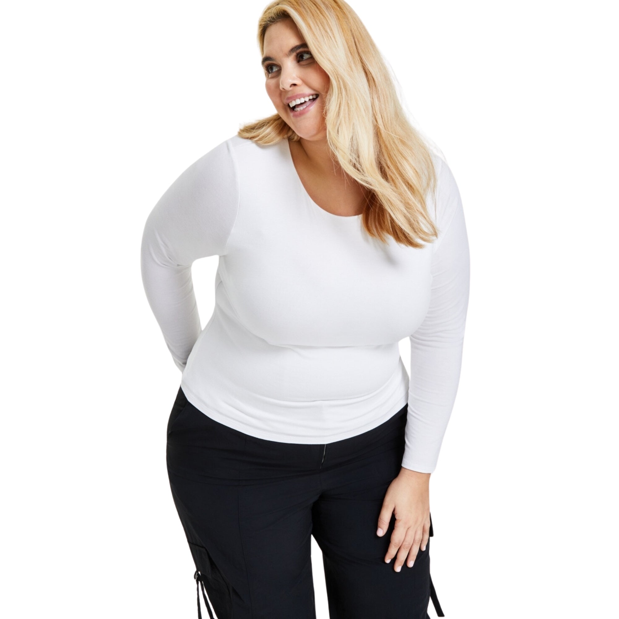 Bar III Women Plus Size Long-Sleeve Jersey Knit Top – Bright White, Size - 3X