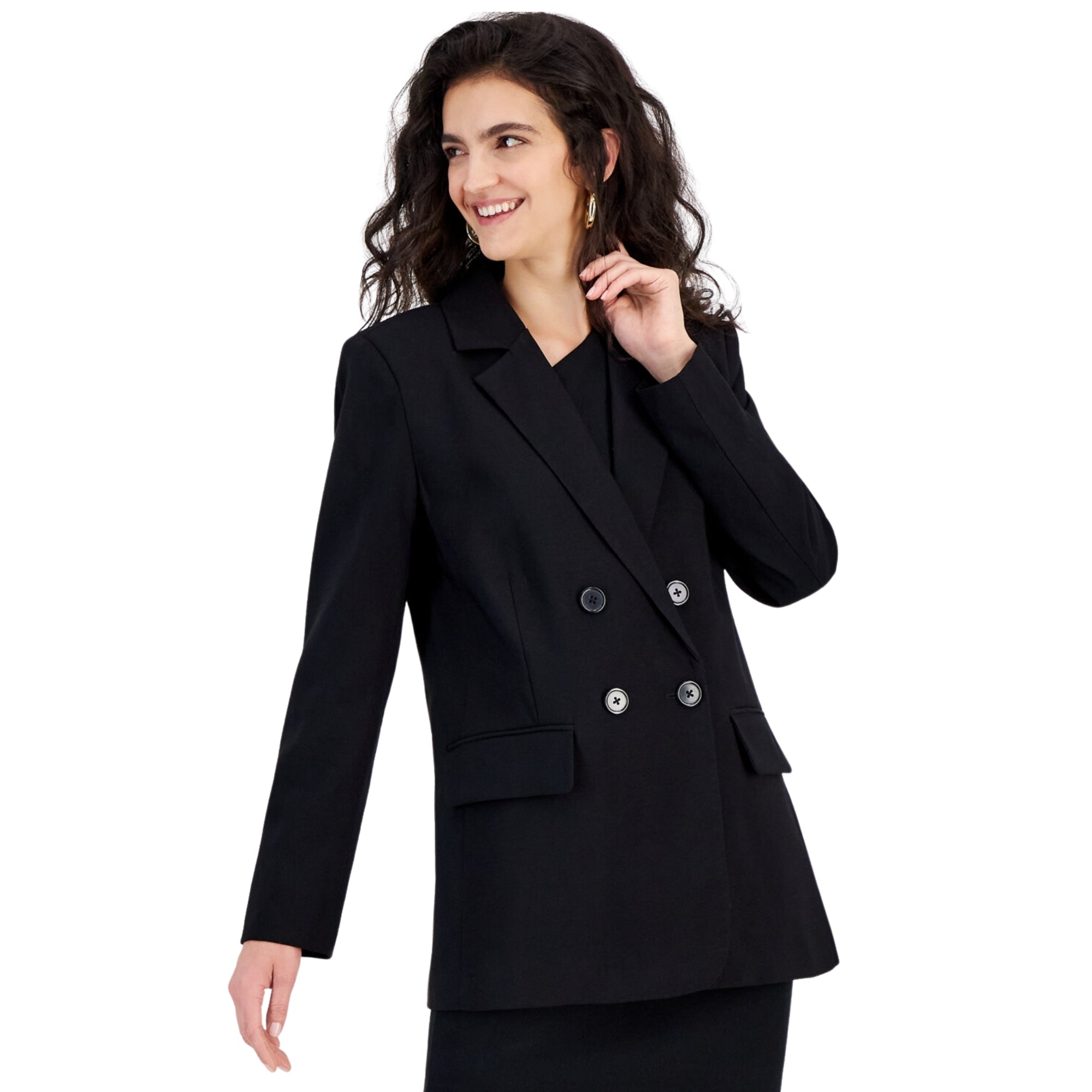 Bar III Women's Double-Breasted Blazer – Deep Black, Size - XXS