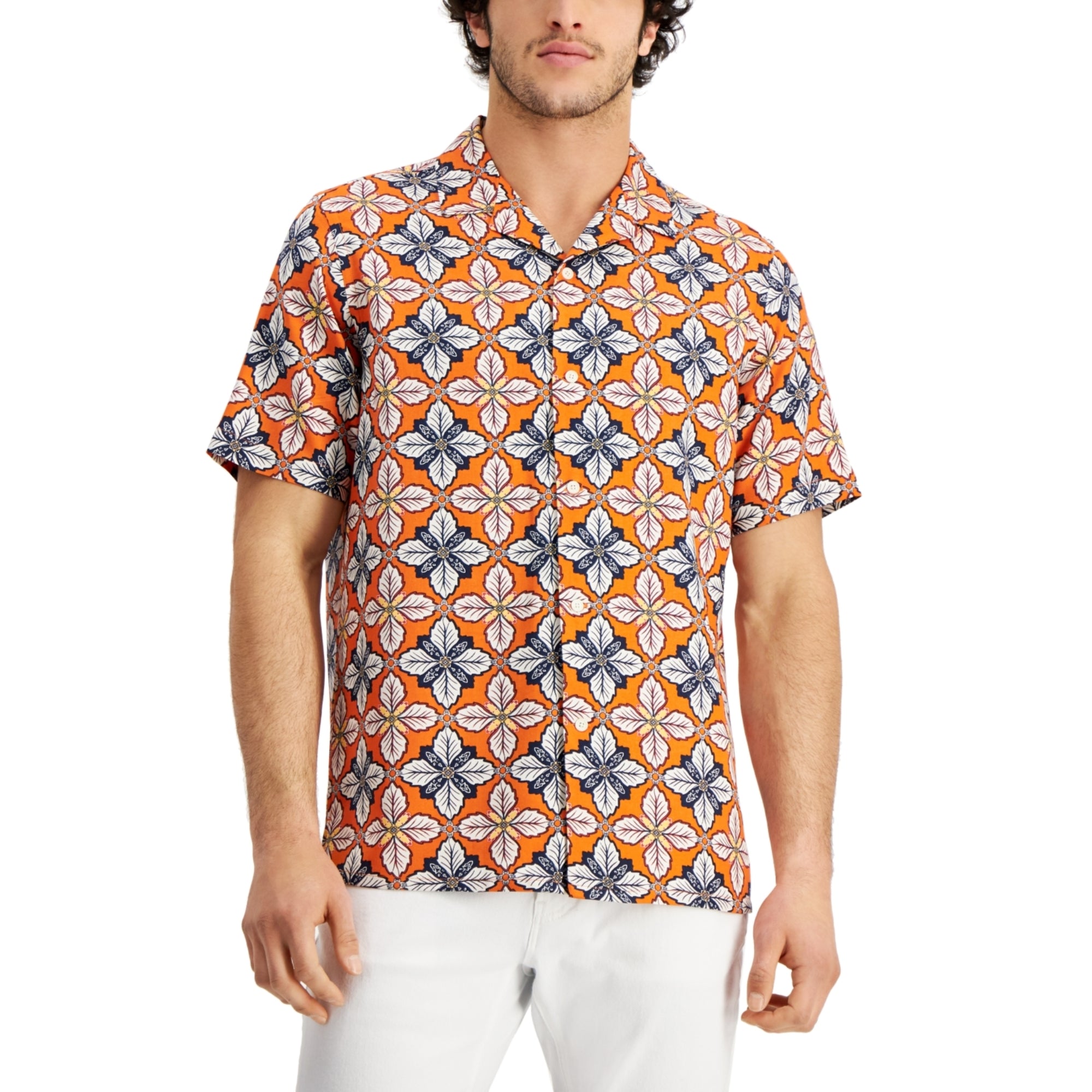 Club Room Men's Regular-Fit Medallion-Print Camp Shirt - Size Small