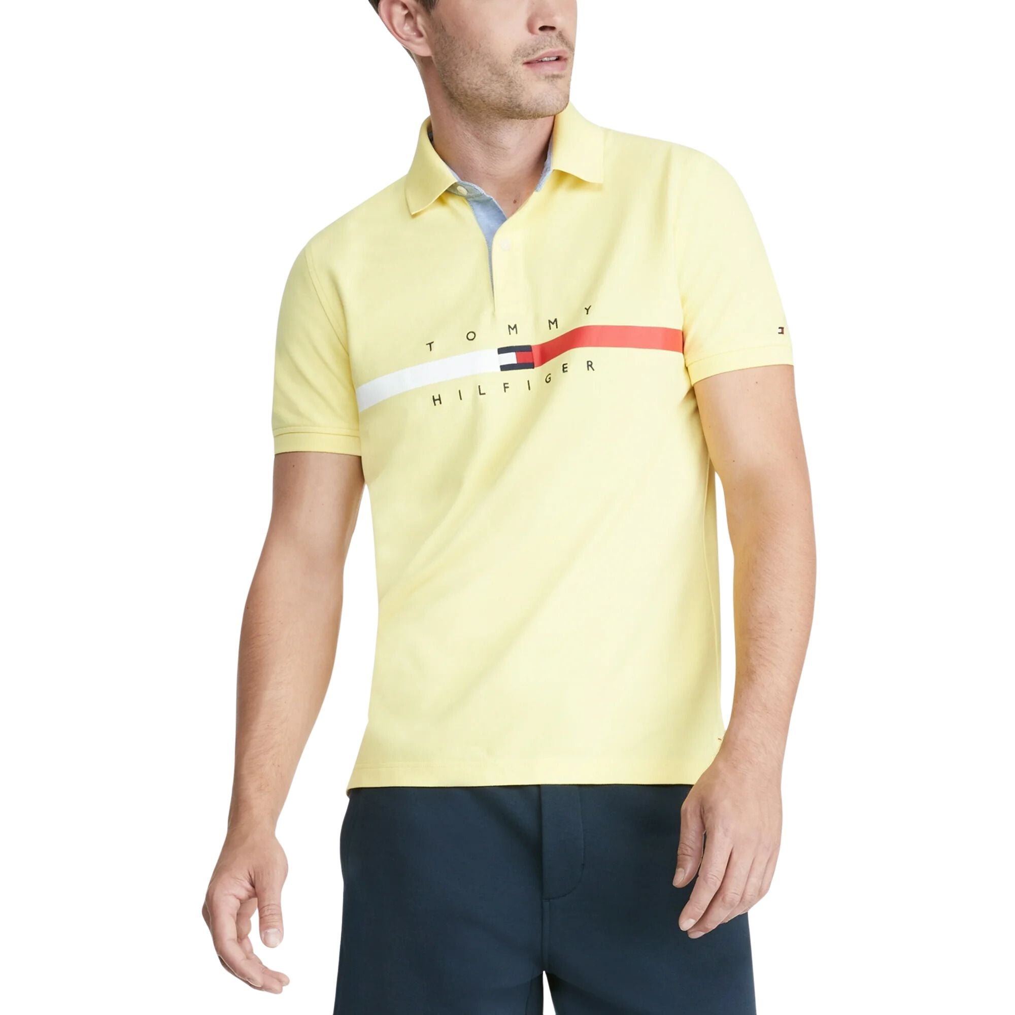 Tommy Hilfiger Men's Custom Fit Short Sleeve Polo Shirt, Yellow - XL