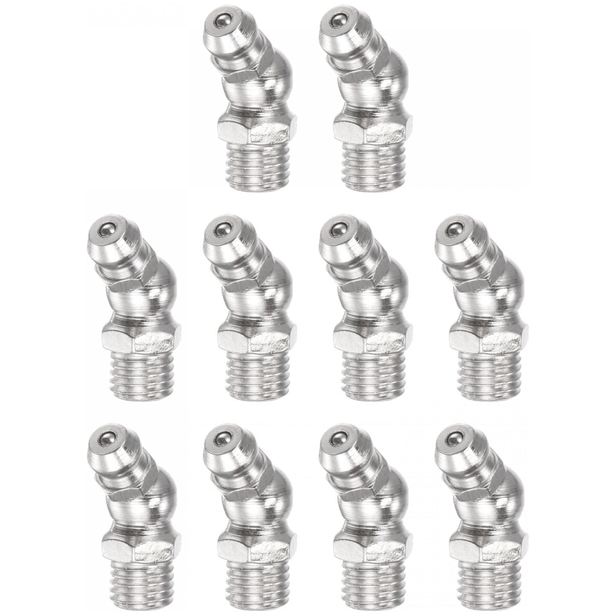 uxcell 45 Degree Grease Fittings – M8 x 1mm Thread, Nickel-Plated Iron, Hydraulic Accessories, 10 Pcs – Silver