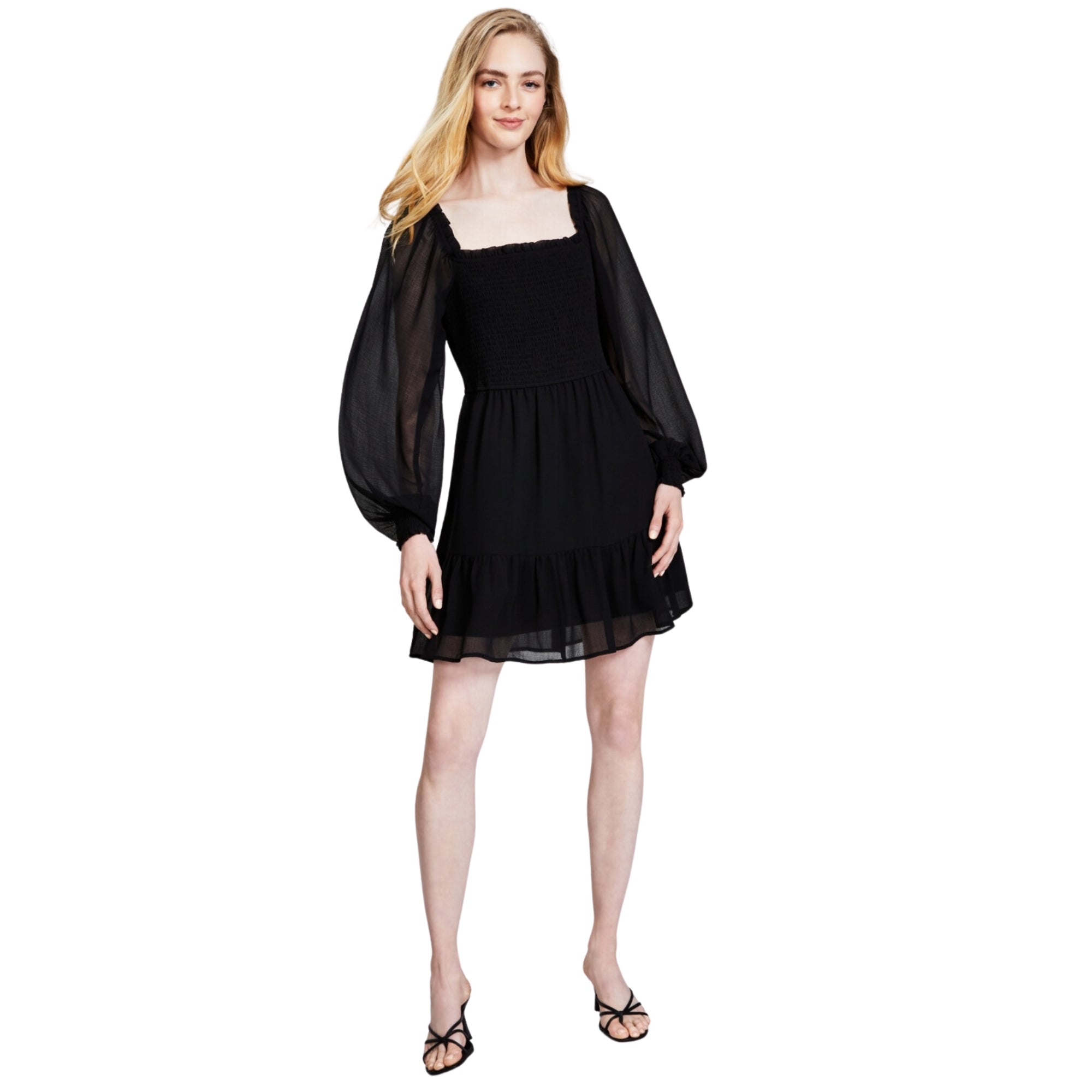 2-Pack Bundle – And Now This Smocked Puff-Sleeve Mini Dresses – Black & Malaga – Size Small