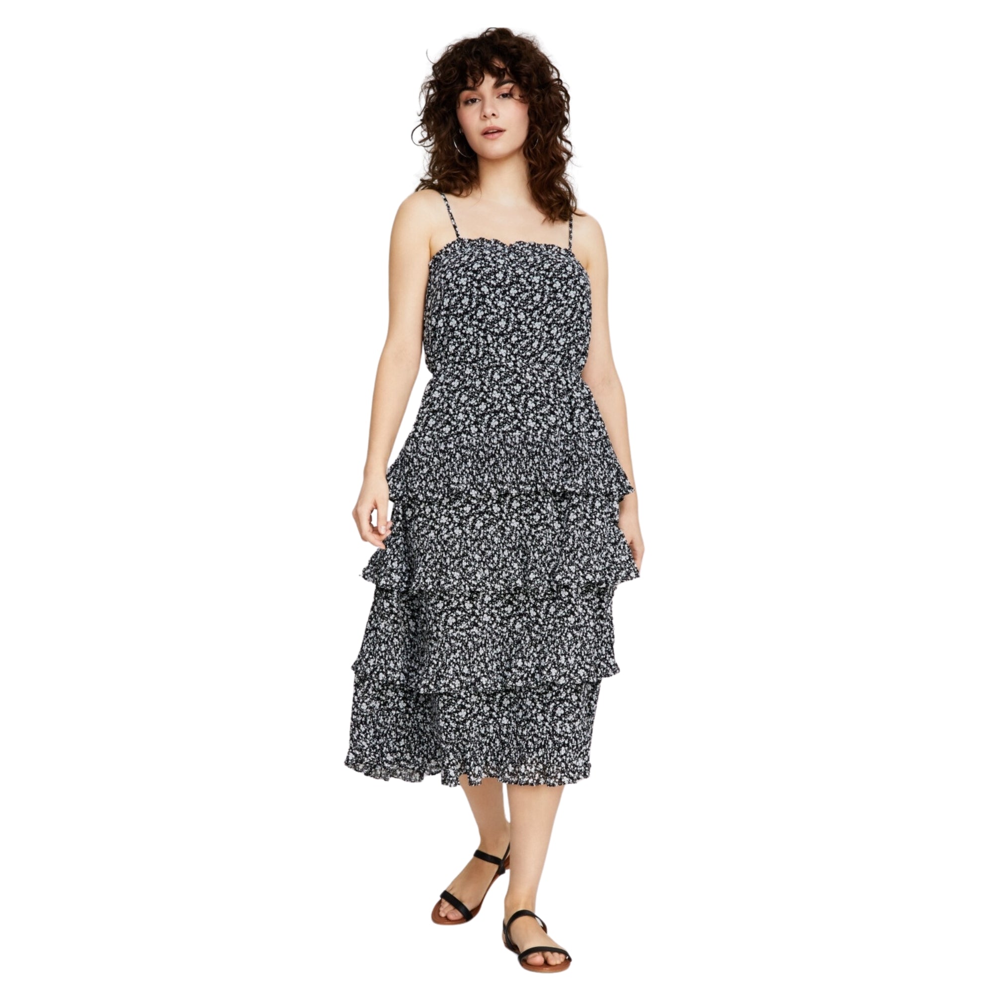 And Now This Women's Plus Size Tiered Sleeveless Midi Dress – Black Floral, Size - XL