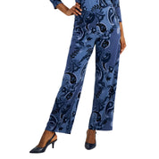 JM Collection Women's Printed Pull-On Knit Pants – Intrepid Blue Combo 2XL