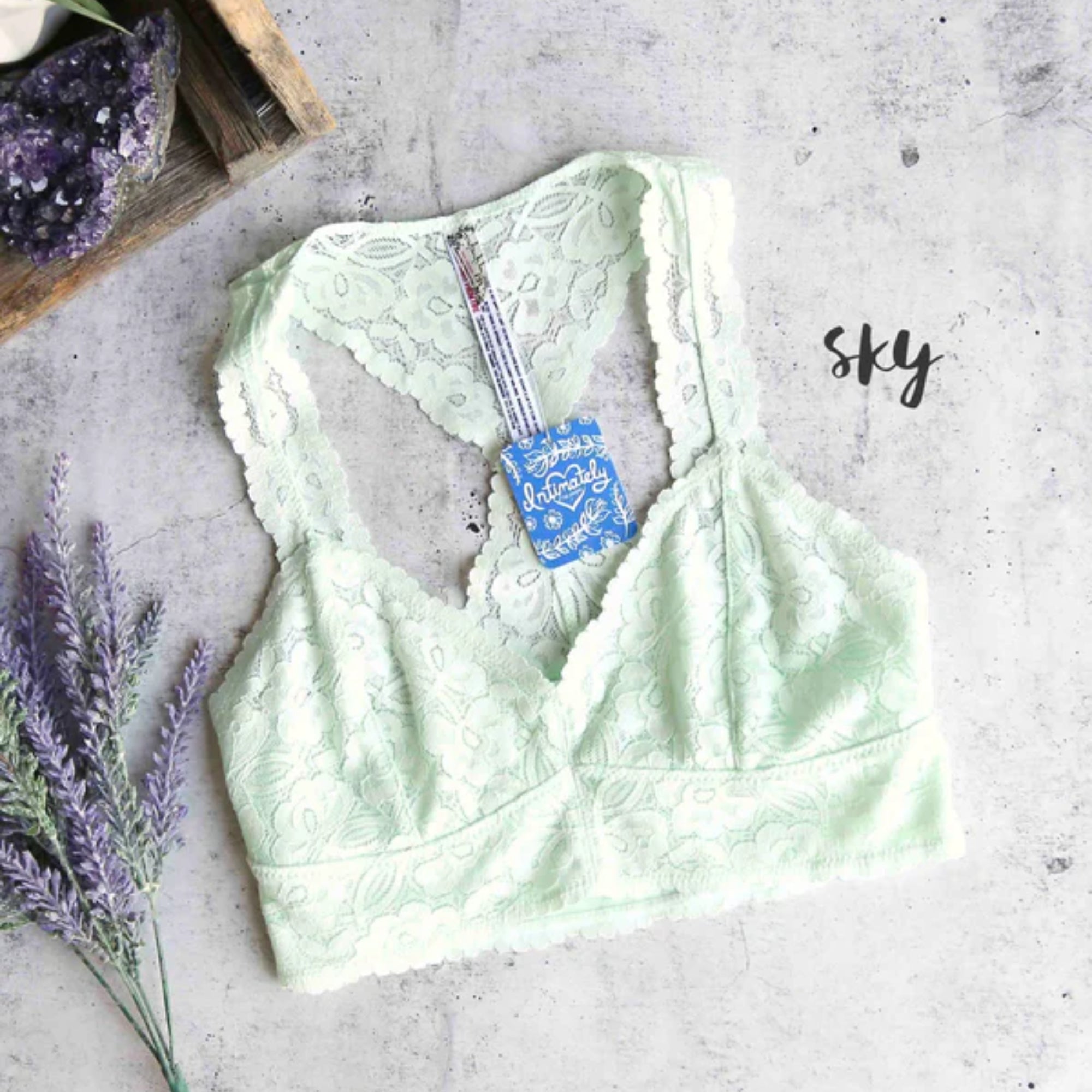 Free People Lulus Galloon Racerback Mint Green Lace Bralette, Size Small