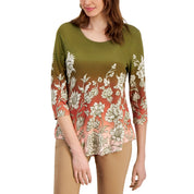 JM Collection Women's Printed 3/4-Sleeve Top – New Avocado Combo, XL