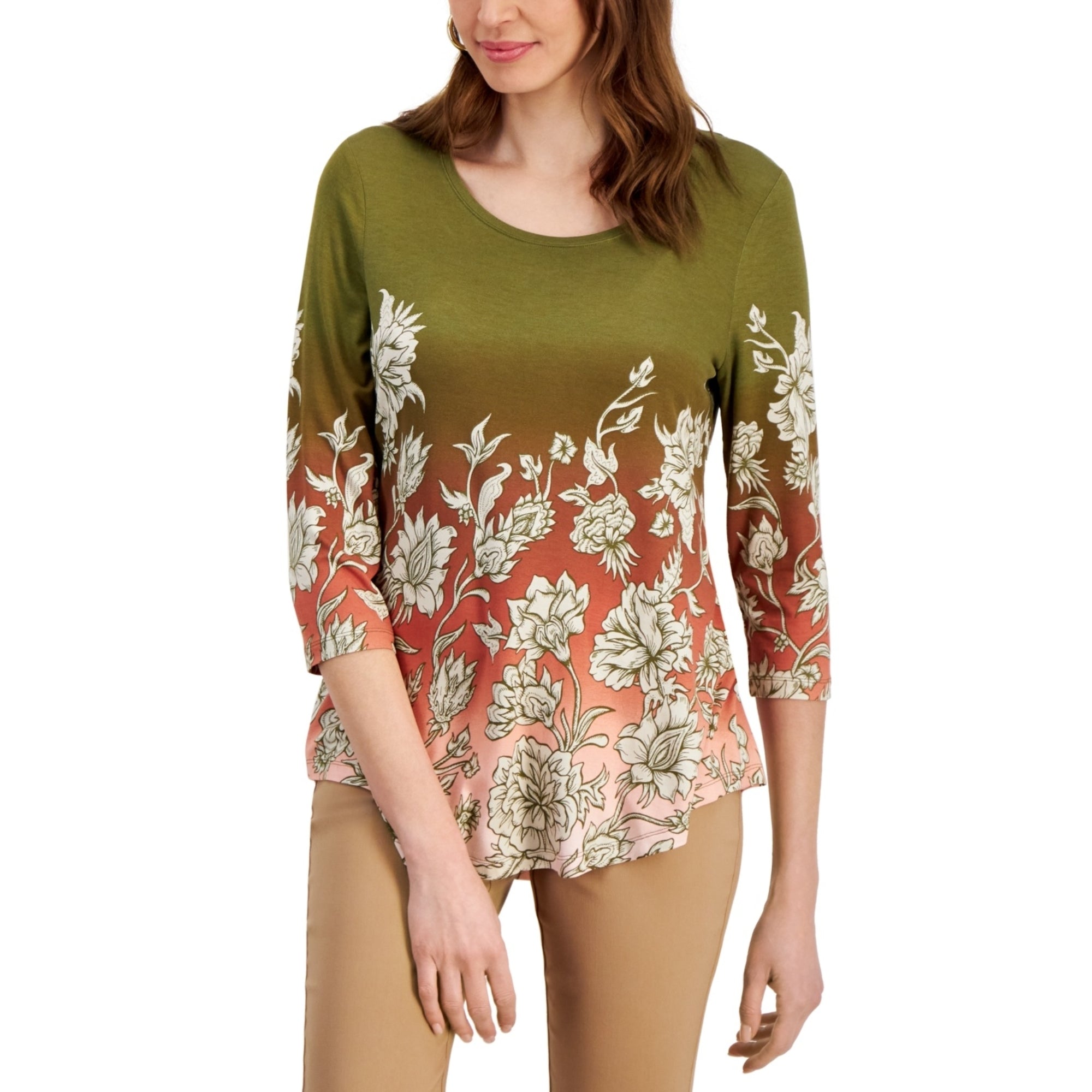 JM Collection Women's Printed 3/4-Sleeve Top – New Avocado Combo, XL