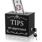Vesici Metal Tips Jar – 6" x 4" x 5" Donation & Cash Collection Box, Black Metal Container for Bars