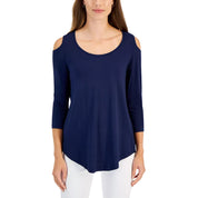 JM Collection Women's 3/4 Sleeve Cold-Shoulder Top – Intrepid Blue Small