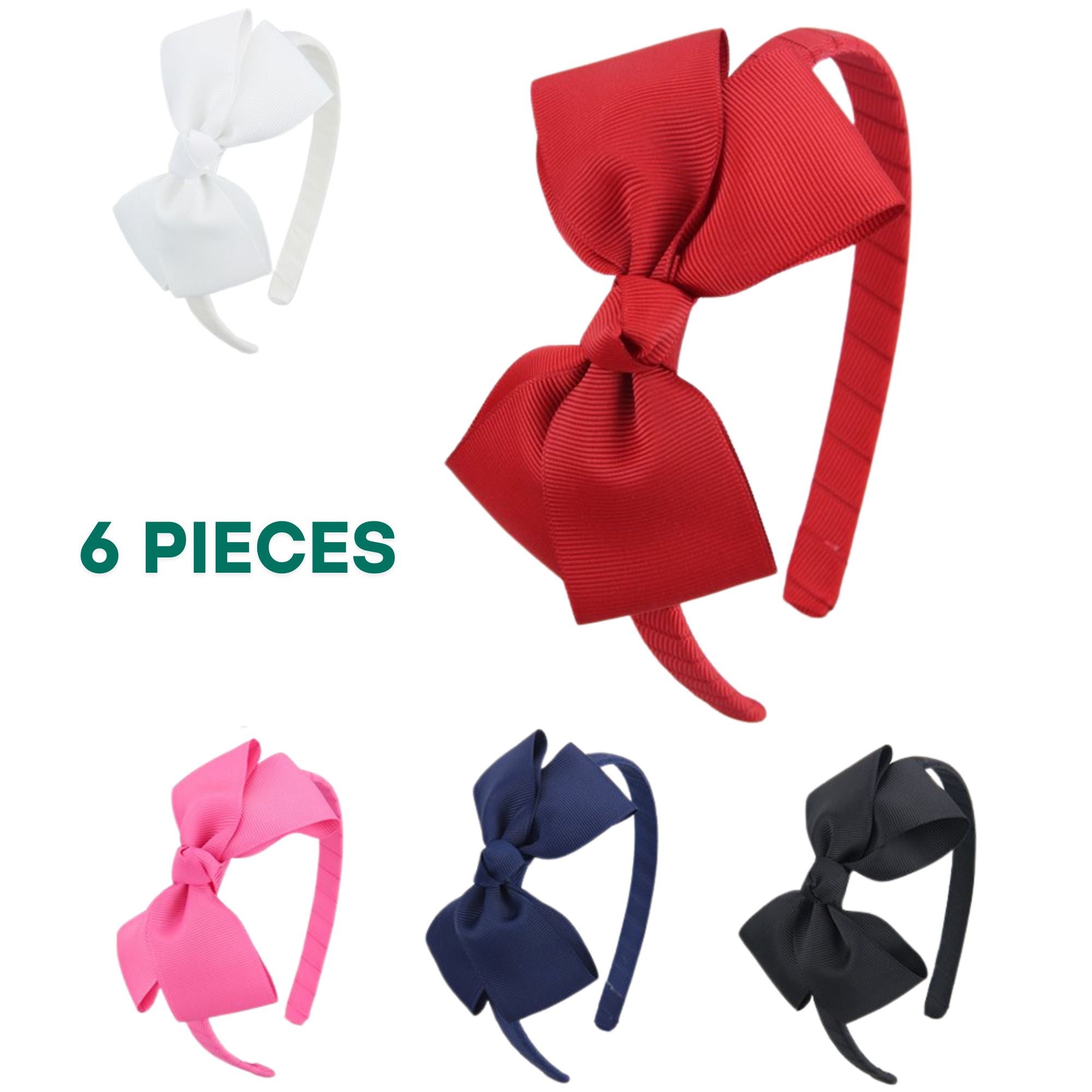 7Rainbows Girls Boutique Grosgrain Ribbon Headbands with Bows – 6 Pack (FS011-2 Multicolors)